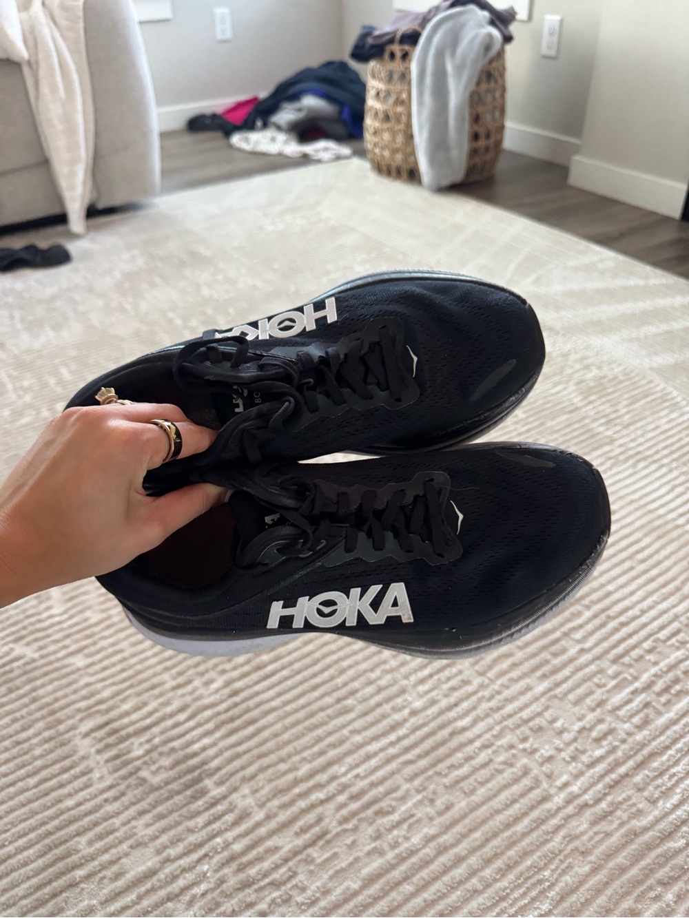 Hoka Black and White Athletic Sneakers
